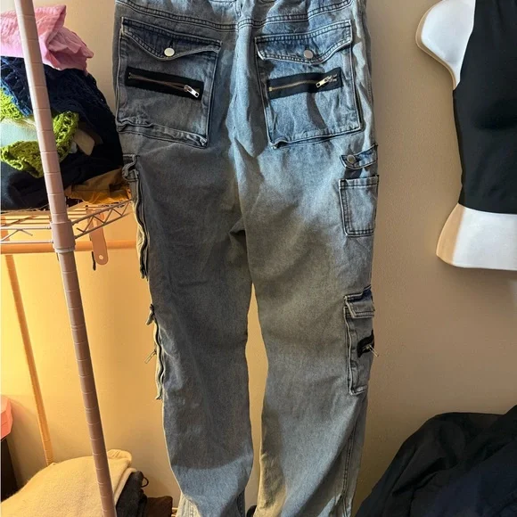 EB Denim Light Wash Wide Leg Cargo Jeans - Picture 2 of 9